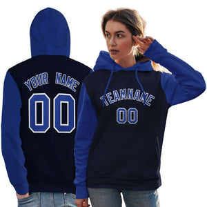 Custom Navy Royal-White Raglan Sleeves Pullover Personalized Team Sweatshirt Hoodie