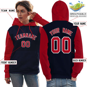 Custom Navy Red-White Raglan Sleeves Pullover Personalized Team Sweatshirt Hoodie