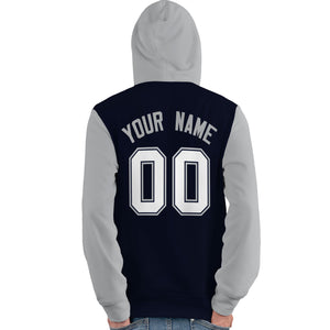 Custom Navy White-Gray Raglan Sleeves Pullover Personalized Team Sweatshirt Hoodie