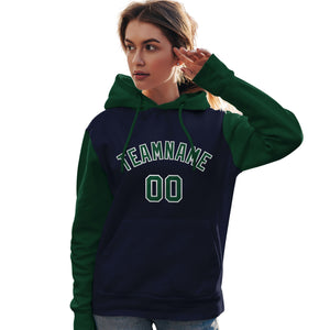 Custom Navy Green-White Raglan Sleeves Pullover Personalized Team Sweatshirt Hoodie