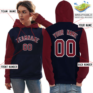 Custom Navy Crimson-White Raglan Sleeves Pullover Personalized Team Sweatshirt Hoodie