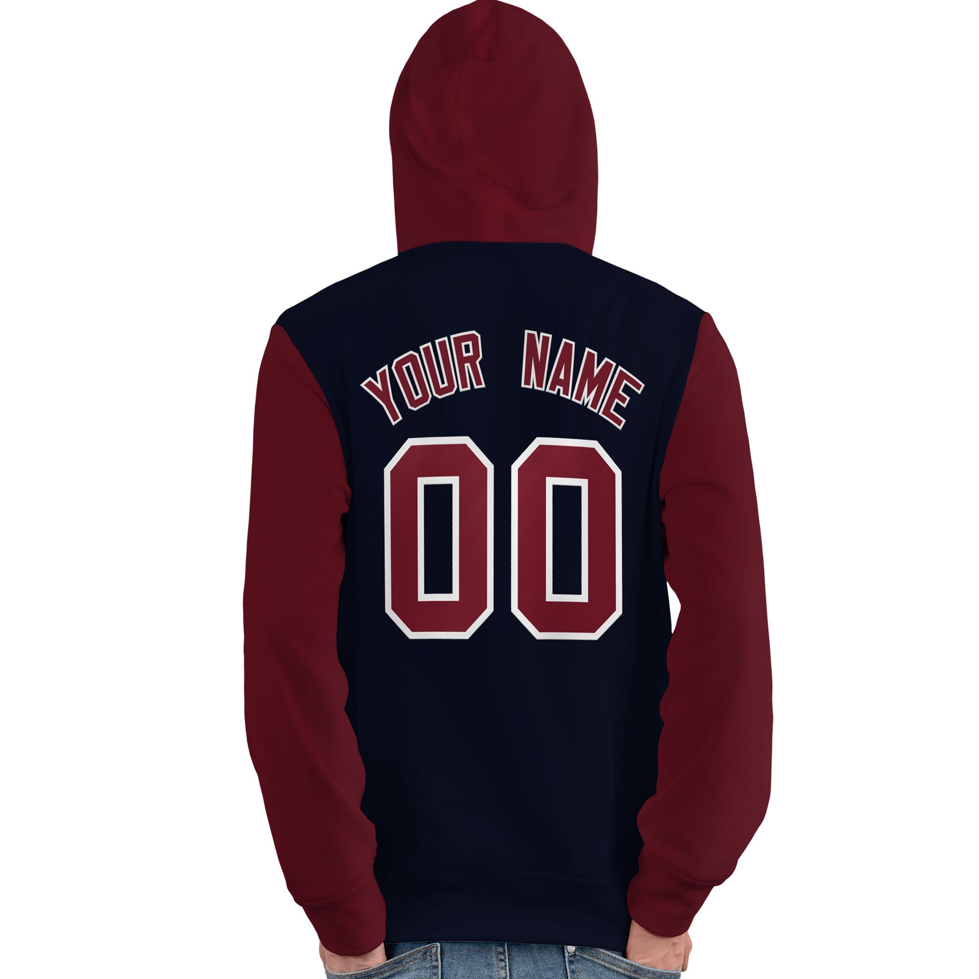 Custom Navy Crimson-White Raglan Sleeves Pullover Personalized Team Sweatshirt Hoodie