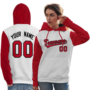 Custom White Red-Black Raglan Sleeves Pullover Personalized Team Sweatshirt Hoodie