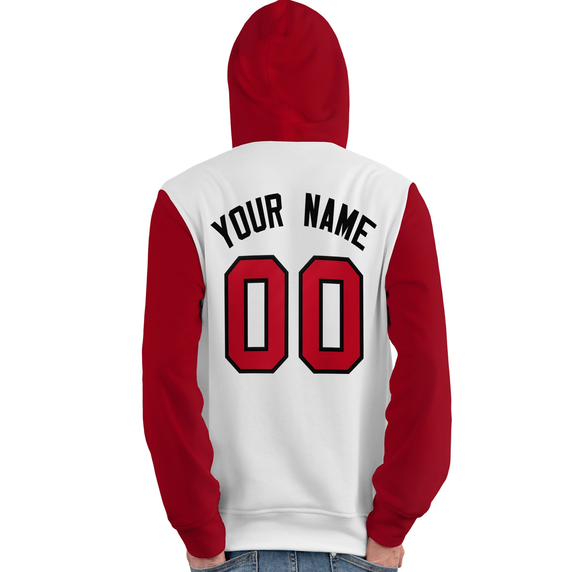 Custom White Red-Black Raglan Sleeves Pullover Personalized Team Sweatshirt Hoodie