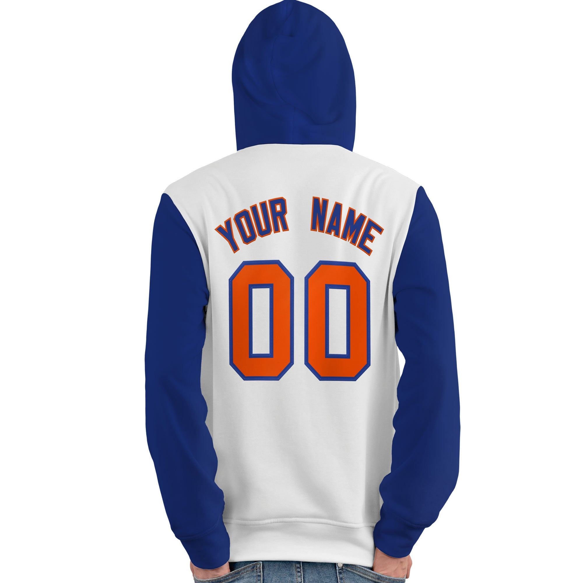 Custom White Royal-Orange Raglan Sleeves Pullover Personalized Team Sweatshirt Hoodie