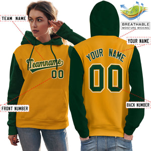 Custom Gold Green-White Raglan Sleeves Pullover Personalized Team Sweatshirt Hoodie