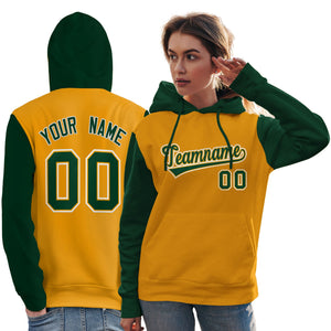 Custom Gold Green-White Raglan Sleeves Pullover Personalized Team Sweatshirt Hoodie