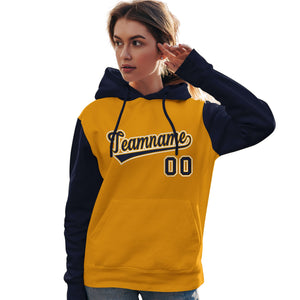 Custom Gold Navy-White Raglan Sleeves Pullover Personalized Team Sweatshirt Hoodie