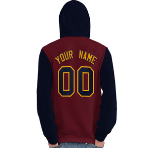 Custom Crimson Navy-Gold Raglan Sleeves Pullover Personalized Team Sweatshirt Hoodie