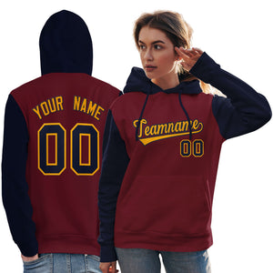 Custom Crimson Gold-Navy Raglan Sleeves Pullover Personalized Team Sweatshirt Hoodie