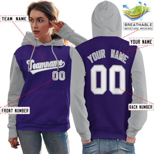 Custom Purple White-Gray Raglan Sleeves Pullover Personalized Team Sweatshirt Hoodie