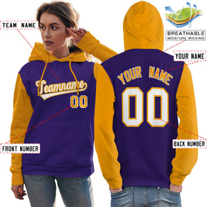 Custom Purple White-Gold Raglan Sleeves Pullover Personalized Team Sweatshirt Hoodie