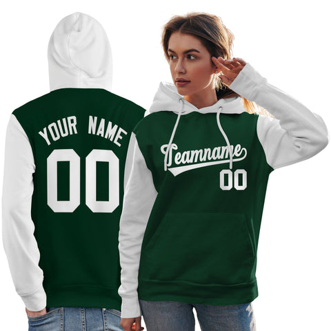 Custom Green White Raglan Sleeves Pullover Personalized Team Sweatshirt Hoodie