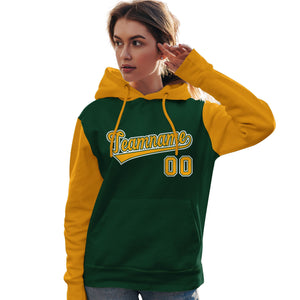 Custom Green Gold-White Raglan Sleeves Pullover Personalized Team Sweatshirt Hoodie