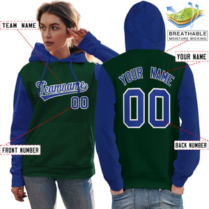 Custom Green Royal-White Raglan Sleeves Pullover Personalized Team Sweatshirt Hoodie