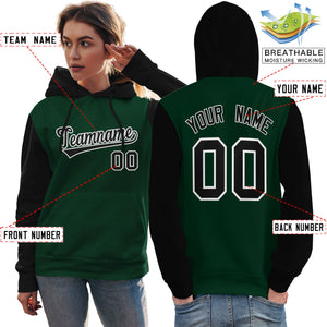 Custom Green Black-White Raglan Sleeves Pullover Personalized Team Sweatshirt Hoodie