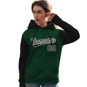 Custom Green Black-White Raglan Sleeves Pullover Personalized Team Sweatshirt Hoodie