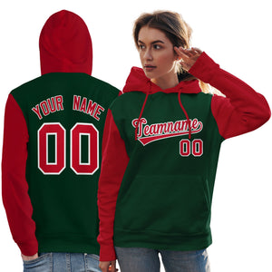 Custom Green Red-White Raglan Sleeves Pullover Personalized Team Sweatshirt Hoodie