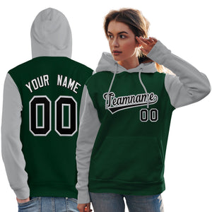 Custom Green Black-Gray Raglan Sleeves Pullover Personalized Team Sweatshirt Hoodie