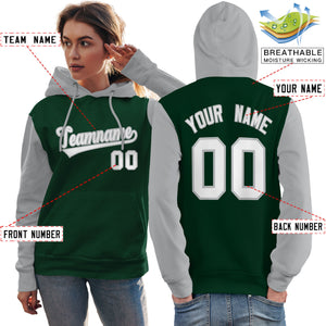 Custom Green White-Gray Raglan Sleeves Pullover Personalized Team Sweatshirt Hoodie