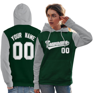 Custom Green White-Gray Raglan Sleeves Pullover Personalized Team Sweatshirt Hoodie