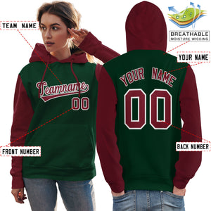 Custom Green Crimson-White Raglan Sleeves Pullover Personalized Team Sweatshirt Hoodie