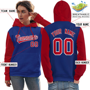 Custom Royal Red-White Raglan Sleeves Pullover Personalized Team Sweatshirt Hoodie