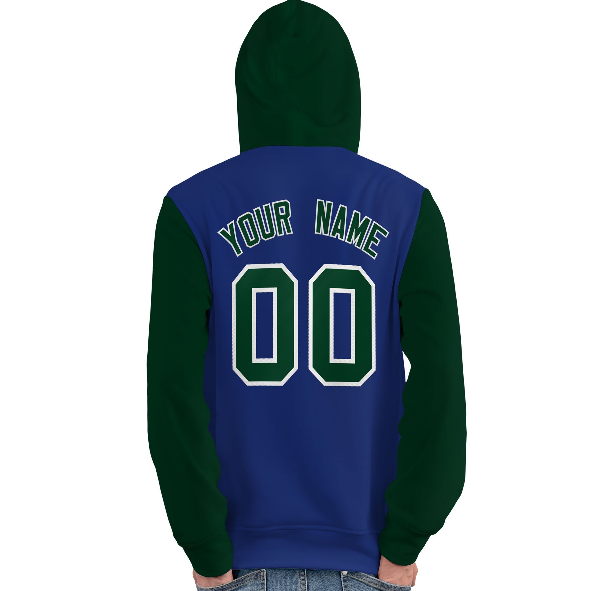 Custom Royal Green-White Raglan Sleeves Pullover Personalized Team Sweatshirt Hoodie