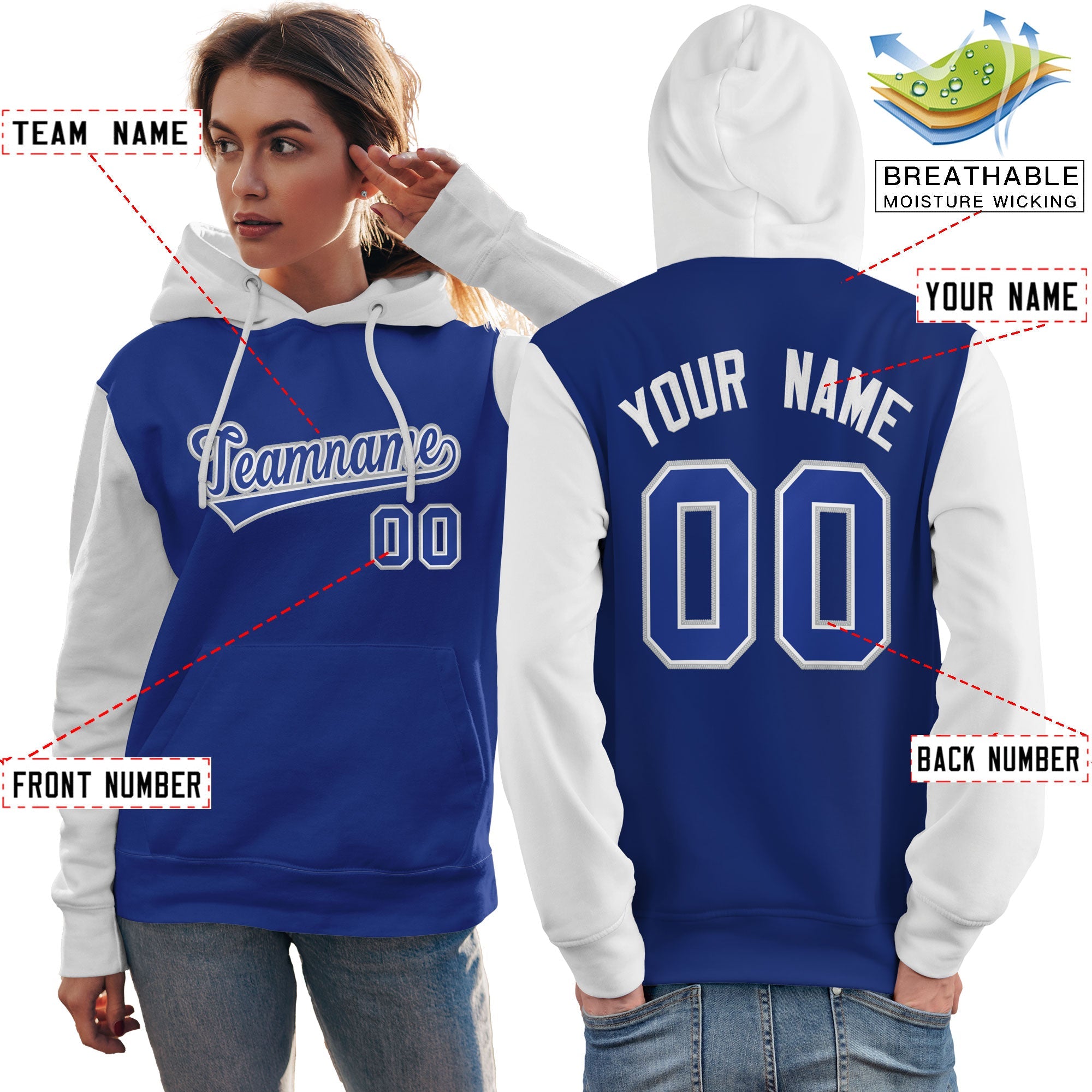 Custom Royal White-Gray Raglan Sleeves Pullover Personalized Team Sweatshirt Hoodie