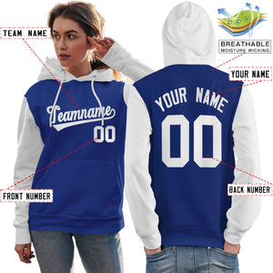 Custom Royal White Raglan Sleeves Pullover Personalized Team Sweatshirt Hoodie