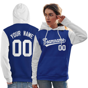 Custom Royal White Raglan Sleeves Pullover Personalized Team Sweatshirt Hoodie