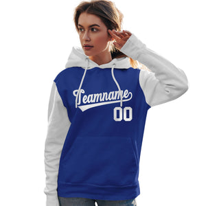 Custom Royal White Raglan Sleeves Pullover Personalized Team Sweatshirt Hoodie