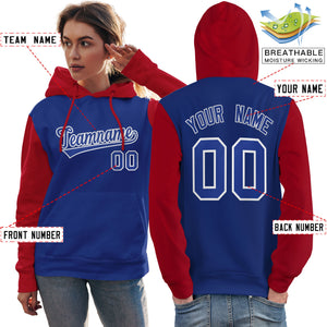 Custom Royal White-Red Raglan Sleeves Pullover Personalized Team Sweatshirt Hoodie