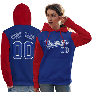 Custom Royal White-Red Raglan Sleeves Pullover Personalized Team Sweatshirt Hoodie