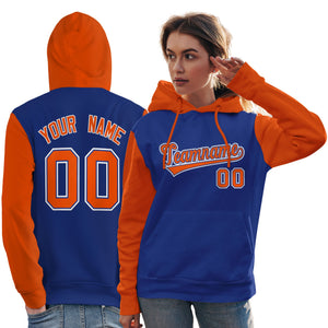 Custom Royal Orange-White Raglan Sleeves Pullover Personalized Team Sweatshirt Hoodie