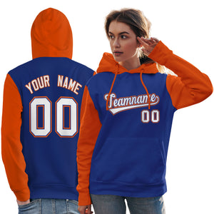 Custom Royal White-Orange Raglan Sleeves Pullover Personalized Team Sweatshirt Hoodie