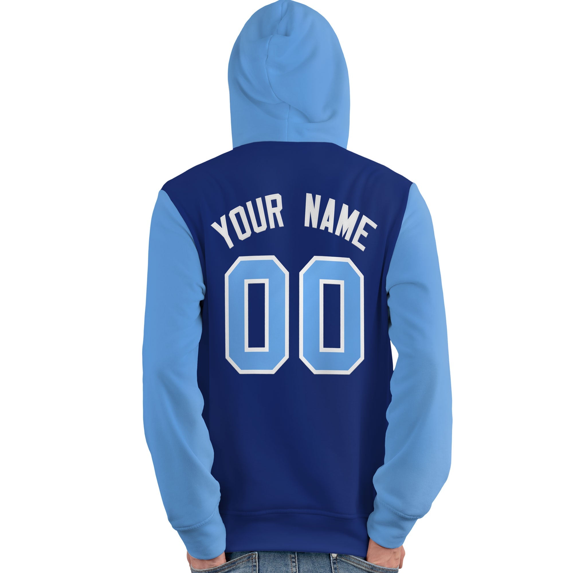 Custom Royal Light Blue-White Raglan Sleeves Pullover Personalized Team Sweatshirt Hoodie