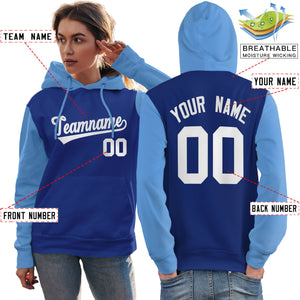 Custom Royal White-Light Blue Raglan Sleeves Pullover Personalized Team Sweatshirt Hoodie