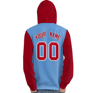 Custom Light Blue Red-White Raglan Sleeves Pullover Personalized Team Sweatshirt Hoodie