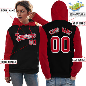 Custom Black Red-White Raglan Sleeves Pullover Personalized Team Sweatshirt Hoodie