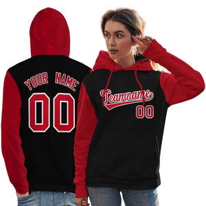 Custom Black Red-White Raglan Sleeves Pullover Personalized Team Sweatshirt Hoodie