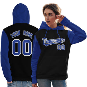 Custom Black Royal-White Raglan Sleeves Pullover Personalized Team Sweatshirt Hoodie