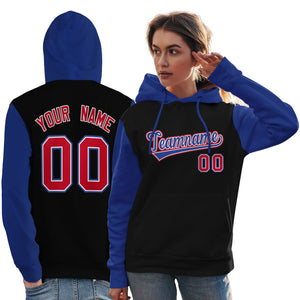 Custom Black Royal-Red Raglan Sleeves Pullover Personalized Team Sweatshirt Hoodie