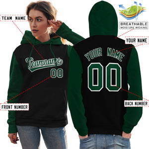 Custom Black Green-White Raglan Sleeves Pullover Personalized Team Sweatshirt Hoodie