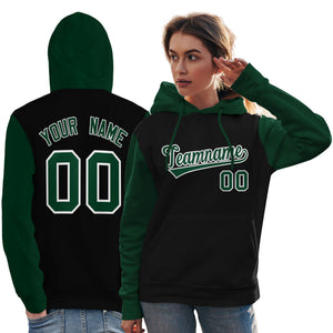 Custom Black Green-White Raglan Sleeves Pullover Personalized Team Sweatshirt Hoodie