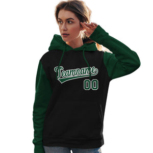 Custom Black Green-White Raglan Sleeves Pullover Personalized Team Sweatshirt Hoodie