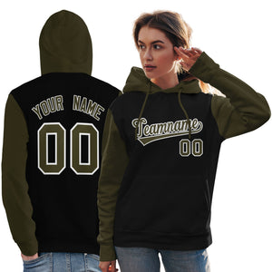 Custom Black Olive-White Raglan Sleeves Pullover Personalized Team Sweatshirt Hoodie