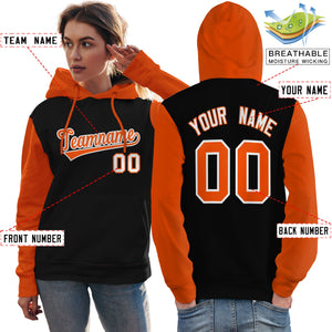 Custom Black Orange-White Raglan Sleeves Pullover Personalized Team Sweatshirt Hoodie