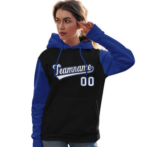 Custom Black White-Royal Raglan Sleeves Pullover Personalized Team Sweatshirt Hoodie