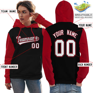 Custom Black White-Red Raglan Sleeves Pullover Personalized Team Sweatshirt Hoodie